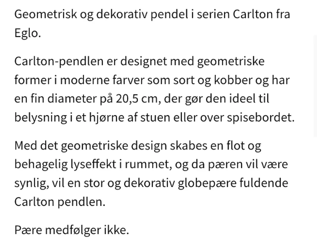 Billede 2 - Eglo pendel Carlton sort/kobber E27 Ø20,5 cm