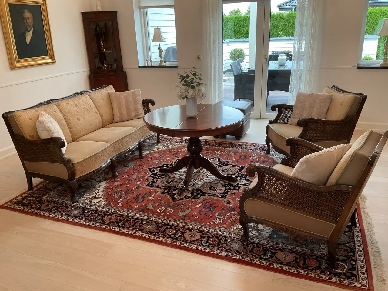 Billede 1 - Antik, fransk rørflet - sofa med 2 stole