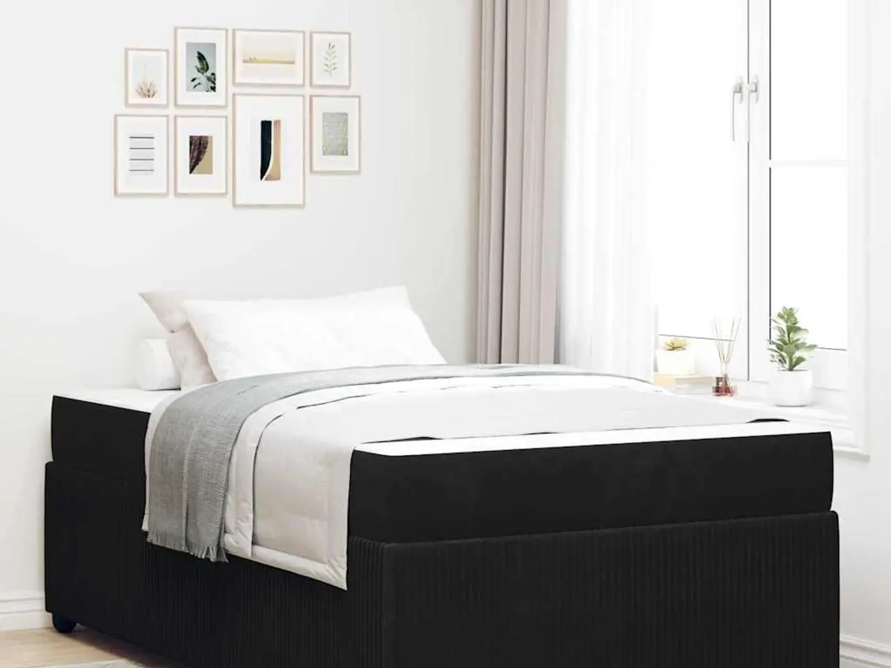 Billede 1 - Sengestel med madras Sort 120 x 200 cm Stof