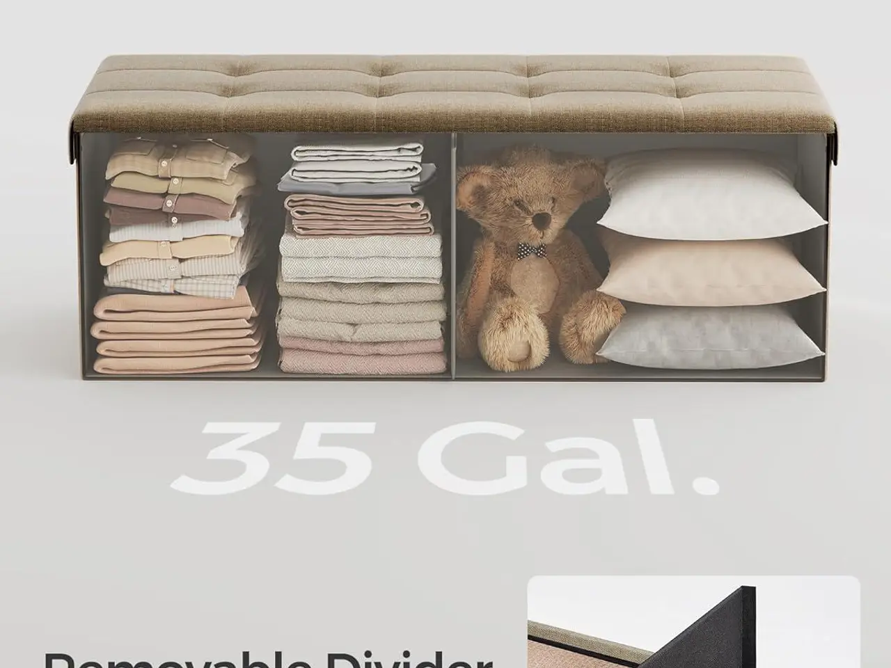 Billede 5 - Foldbar opbevaringsbænk med låg - Camel Brown, 110 cm