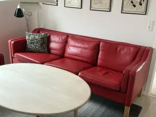 Jaguarrød lædersofa & læderstol /Mogens Hansen