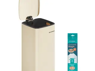 Køkken-skraldespand 30 l med pedal og soft close - sandbeige, rustfri stål, inderspand (LTB593A02)