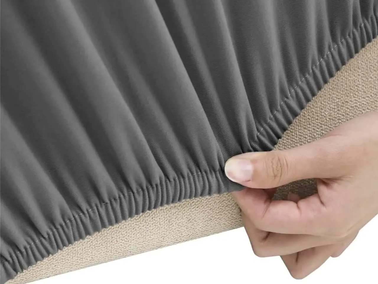 Billede 3 - Elastisk 3-personers sofabetræk i polyesterjersey - antracitgrå
