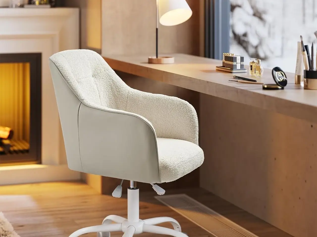 Billede 4 - Kontorstol med sherpa og drejefunktion - cappuccino beige