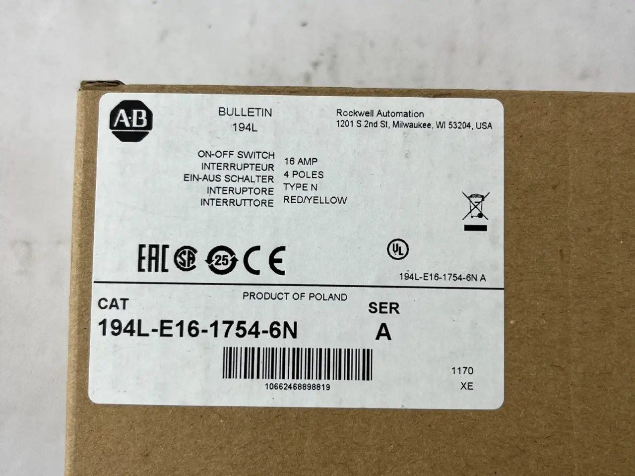 Billede 6 - Allen Bradley 194L-E16-1754-6N 16A 4P Disconnect
