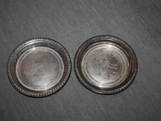 Flaskebakker / Glasbakke i sølvplet diam 10 cm