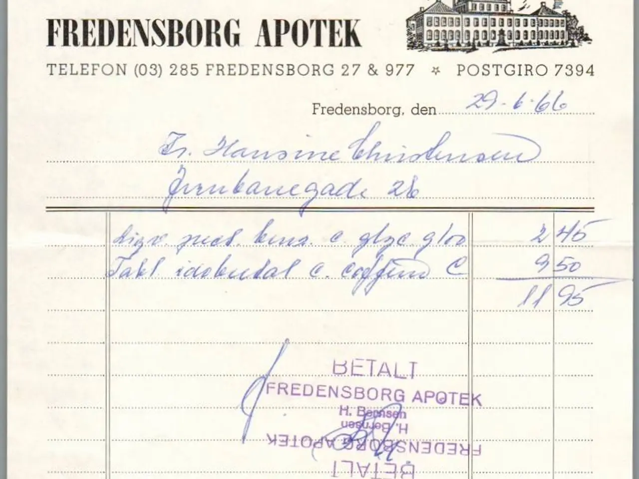 Billede 1 - Recept - Fredensborg Apotek - 29 - 6 - 1966