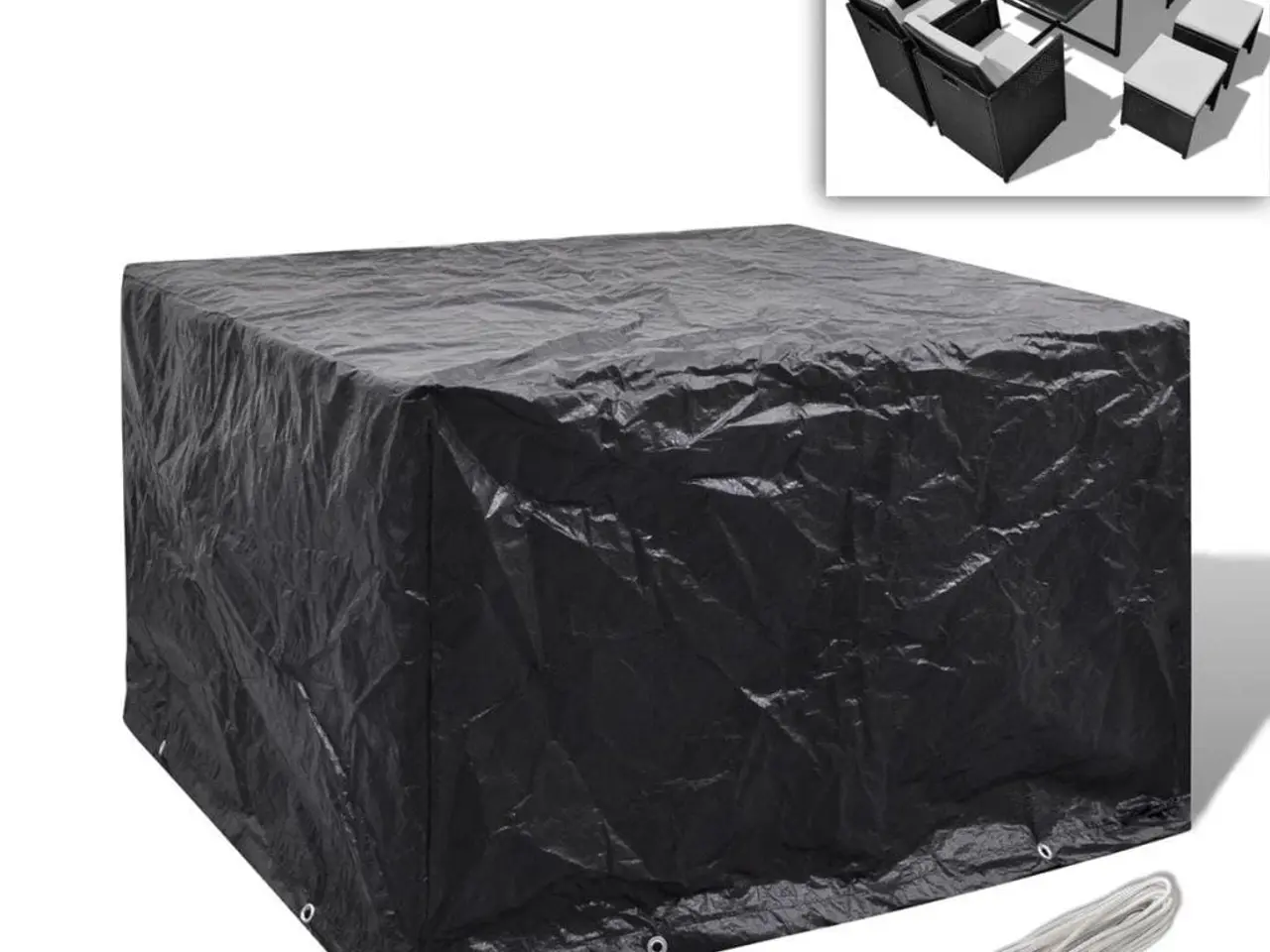 Billede 1 - Havemøbelovertræk med 8 snørehuller - 113 × 113 × 73 cm, sort