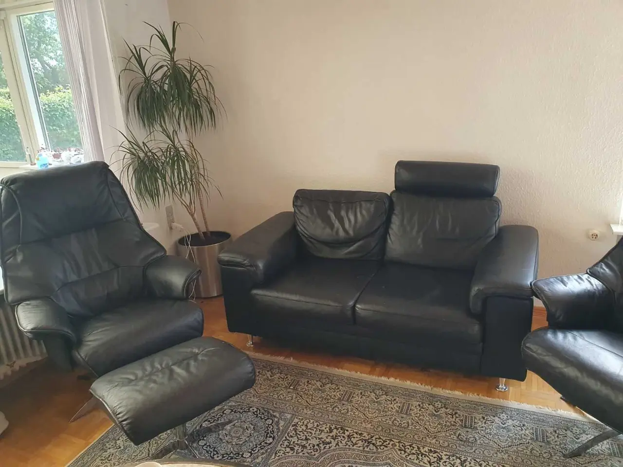 Billede 3 - Hjort Knudsen sofa- og lænestolesæt i sort læder