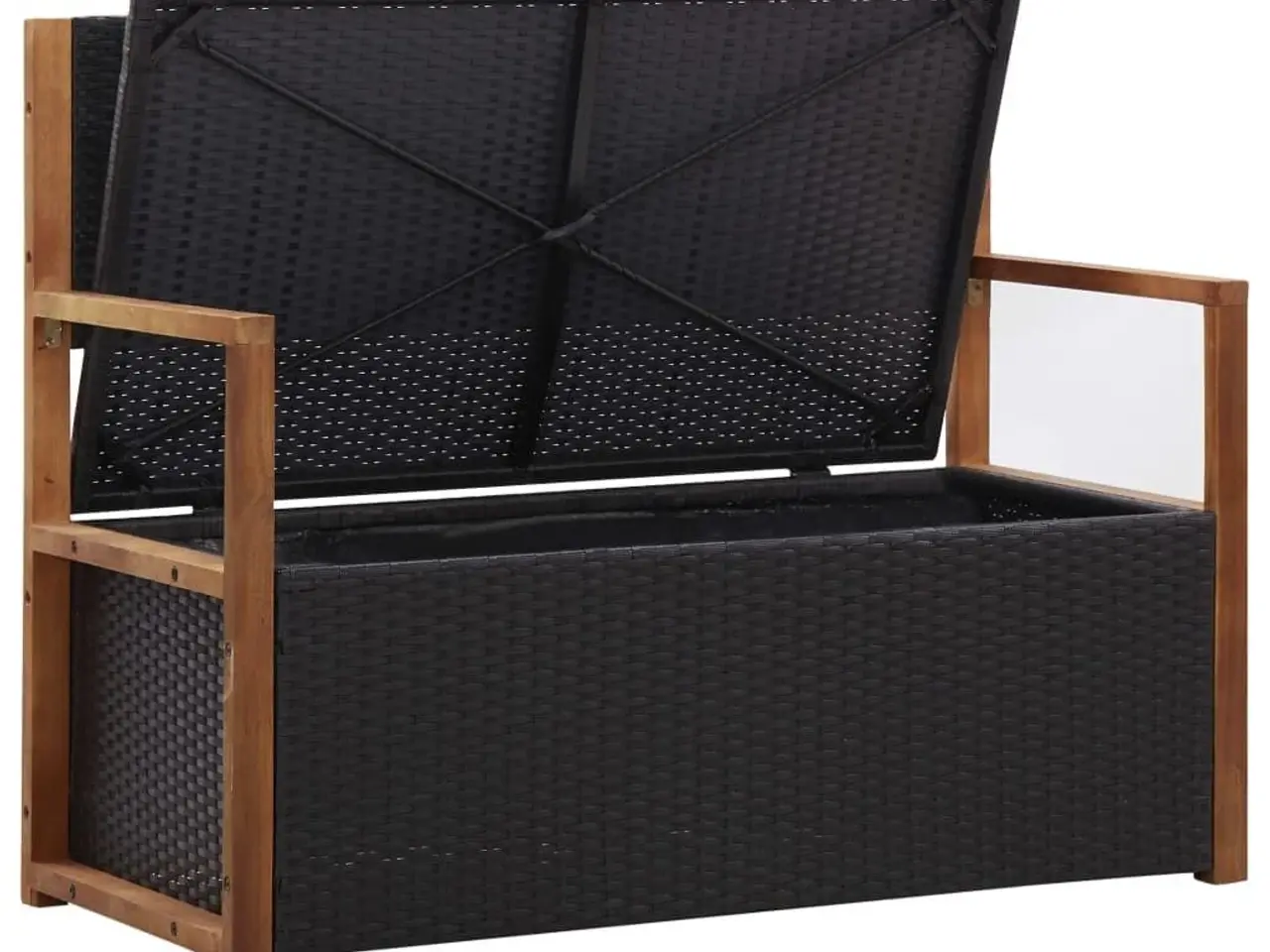 Billede 5 - Havebænk med opbevaring 115 cm - polyrattan & massivt akacietræ, sort/creme