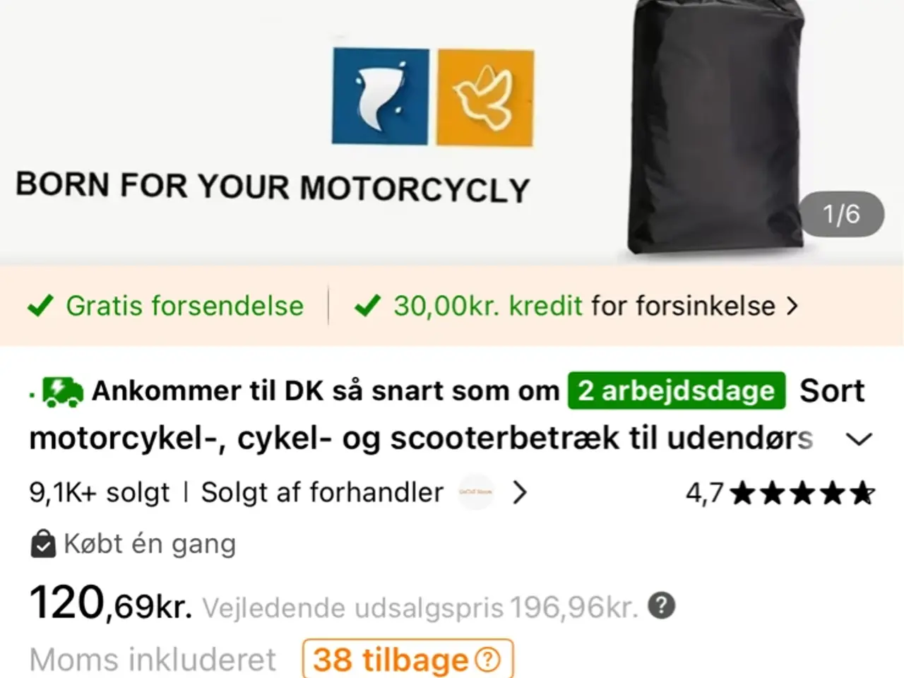Billede 1 - Sort betræk til motorcykel, cykel eller scooter
