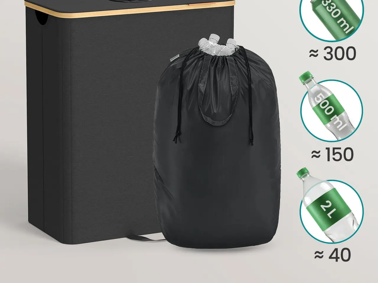 Billede 3 - Pantflaskesamler 135 l med låg og inderpose - sort/natur