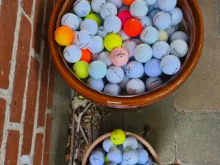 Assorterede golfbolde i forskellige mærker