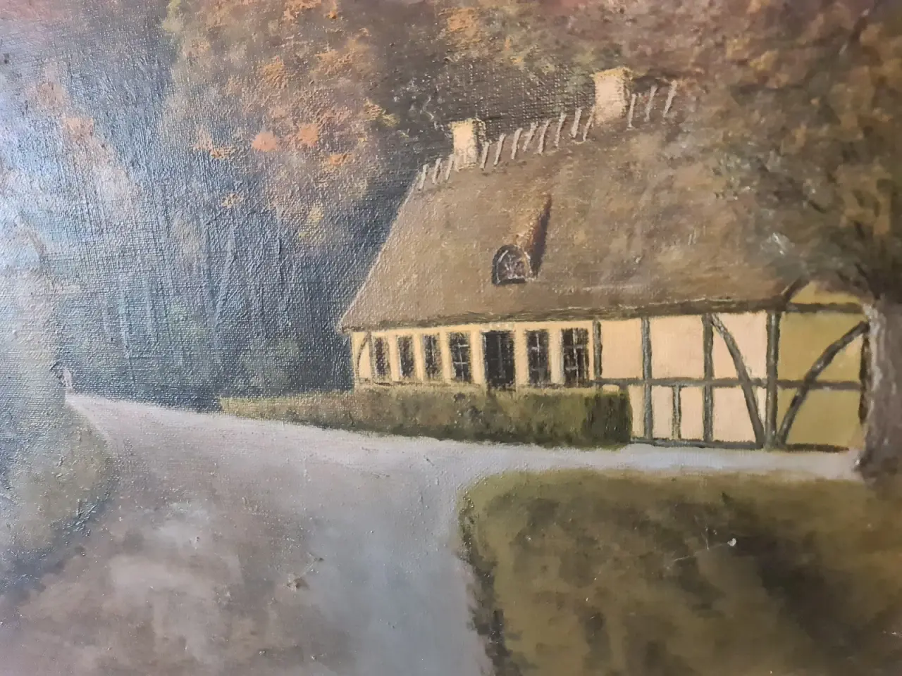 Billede 2 - Originalt oliemaleri – bindingsværkshus