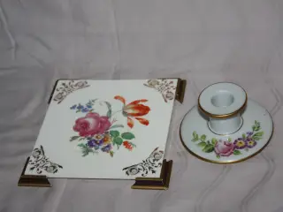 Sød lysestage i porcelæn samt bordskåner