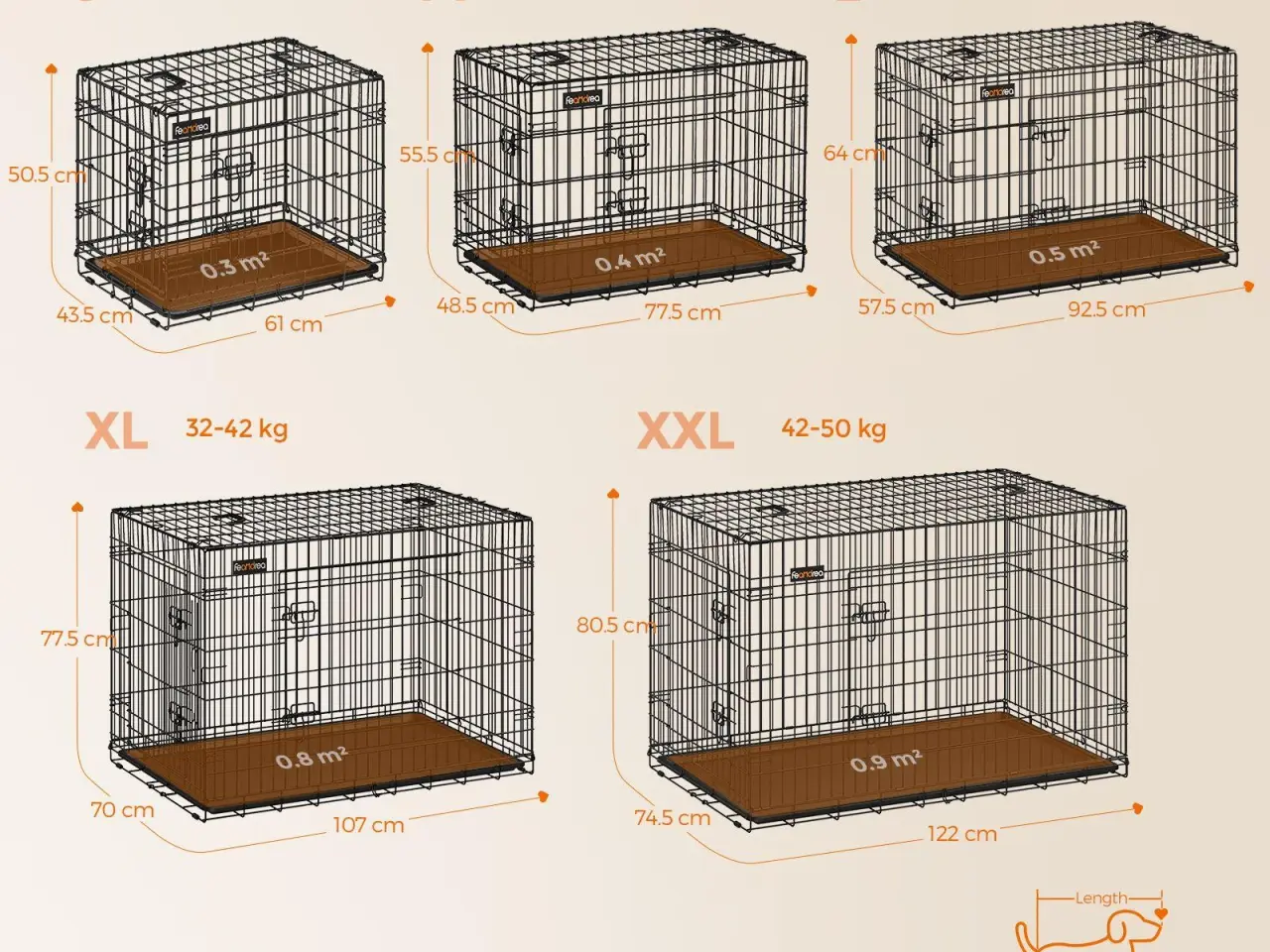 Billede 3 - Hundebur XXL - FEANDREA, sammenklappeligt 122 cm, 2 døre, sort