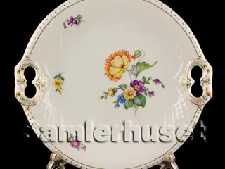 Saxisk Blomst Hvid Kagefad 26 cm.