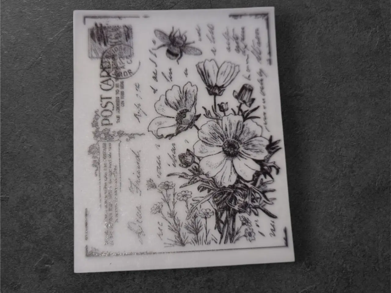Billede 1 - Postkort med bi og blomster i vintage stil