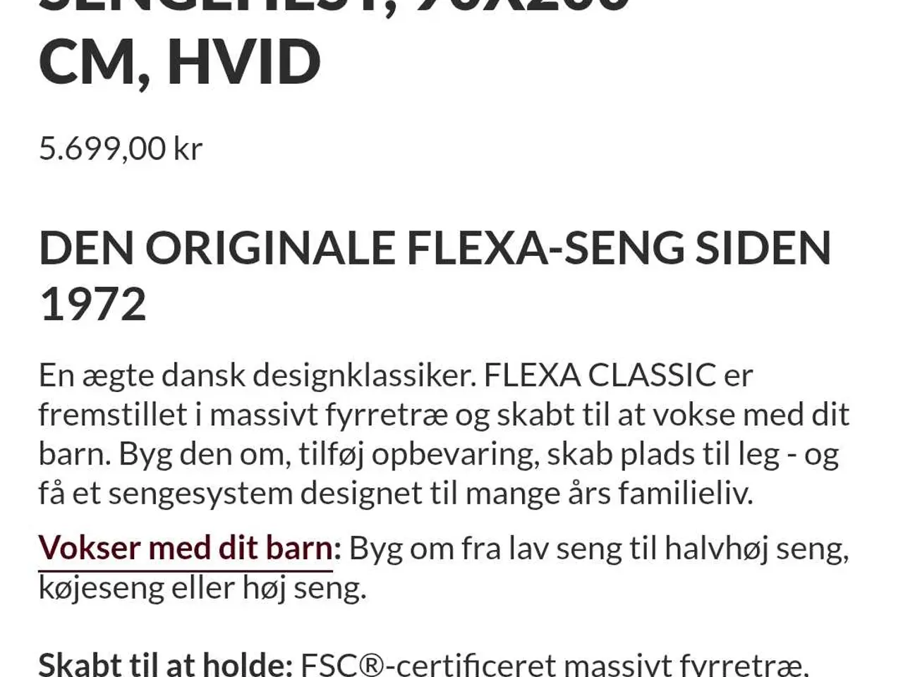 Billede 3 - Høj flexa seng fyrtræ 