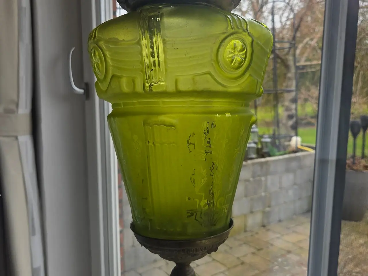 Billede 4 - Smuk Grøn Ampel fra Fyns Glasværk 1903 Åben for bu