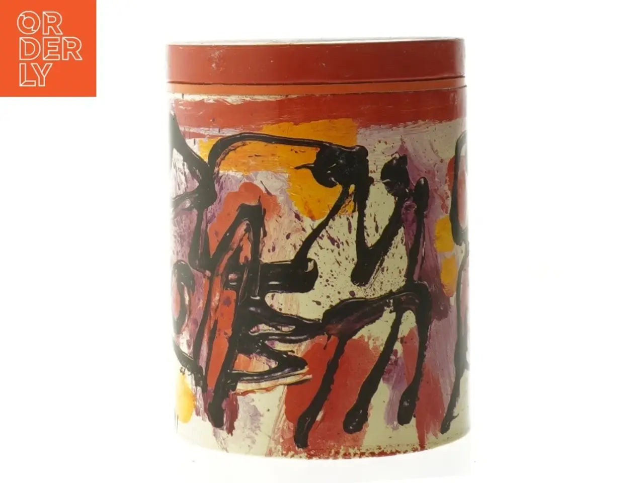 Billede 2 - Dekorativ dåse med abstrakt design fra Irma (str. Ø. 11,5. cm. længde. 15 cm)