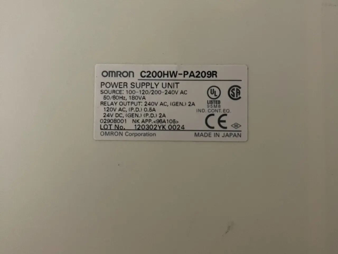 Billede 2 - Omron C200HW-PA209R strømforsyning Unit 100-240V -