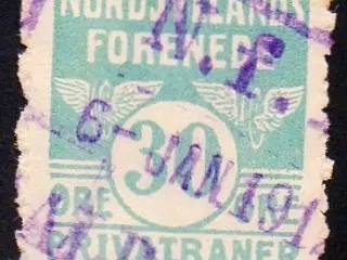 Nordjyllands Forenede Privatbaner - Godsfrimærke - 30 Øre - Stemplet