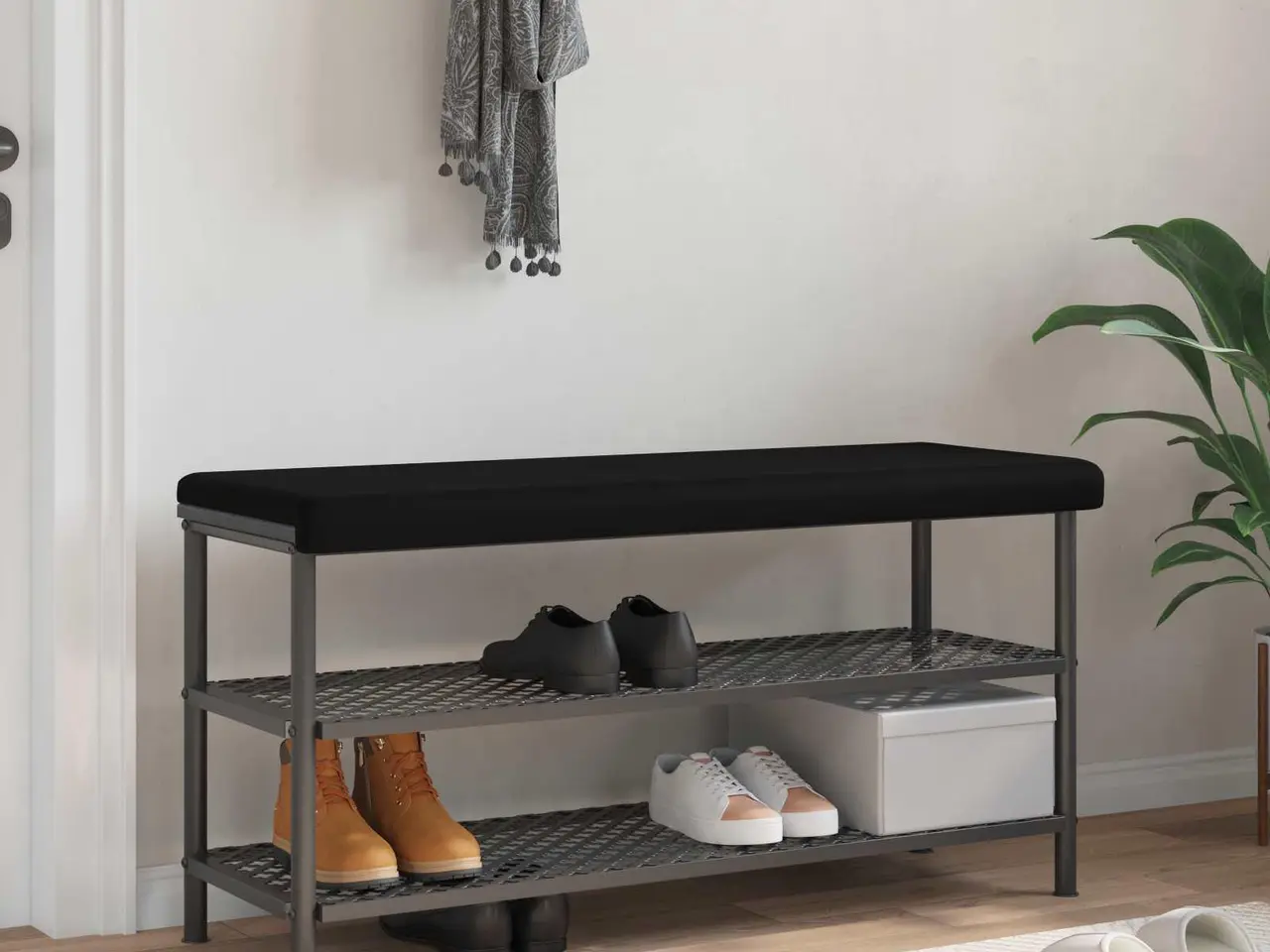 Billede 1 - Bænkpude i velour sort 110 x 38 x 6,5 cm til bænk, dybde 35 cm