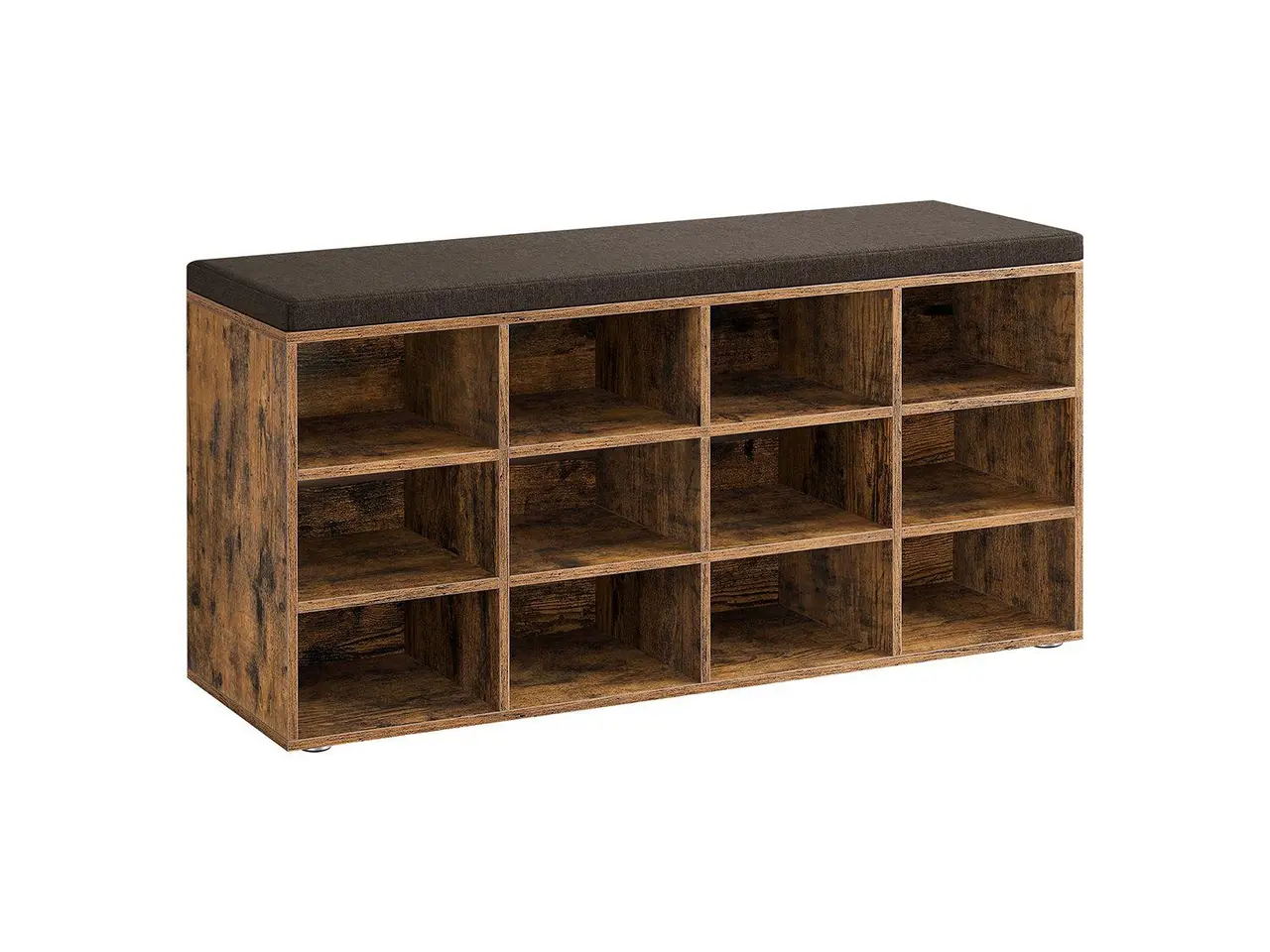 Billede 1 - Skobænk med opbevaring polstret sæde, 12 rum, justerbare hylder, rustik brun, 30,3 × 104 × 48 cm