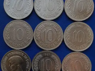 10 kr, komplet sæt 1979 til 1988