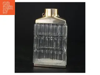 Glas vase karaffel med metal top og bund (str. 19 x 11 x 7 cm)