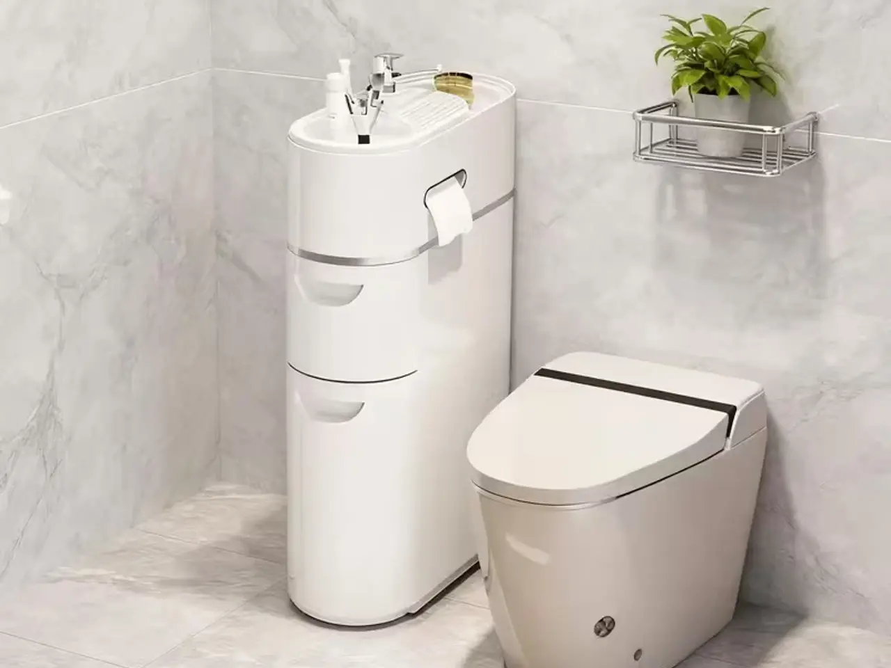 Billede 1 - Smalt badeværelsesskab med skuffer og toiletpapirh