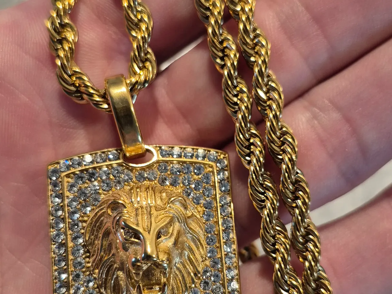 Billede 4 - 5mm goldfilled rope chain med løve vedhæng