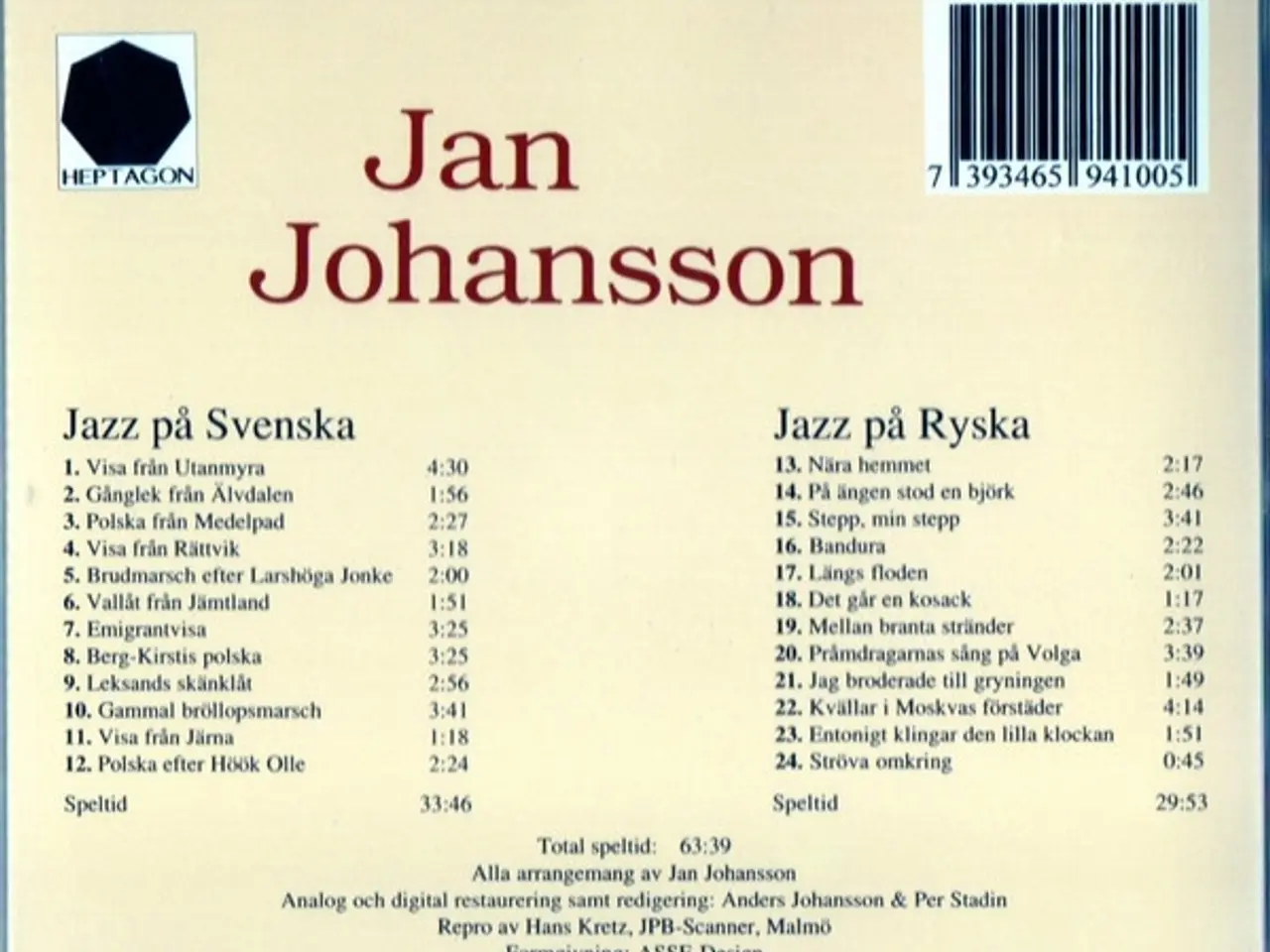 Billede 2 - Jan Johansson – Folkvisor – CD