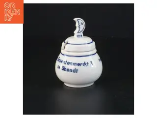 Porcelænskrukke med blåt mønster (str. 10 x 7 cm)