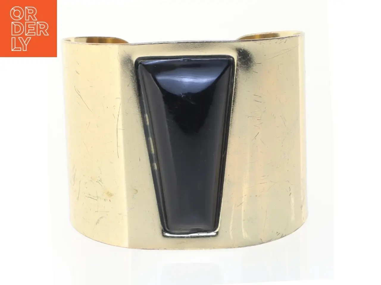 Billede 1 - Armbånd i guldtonet metal med sort indlæg (str. 8 cm)