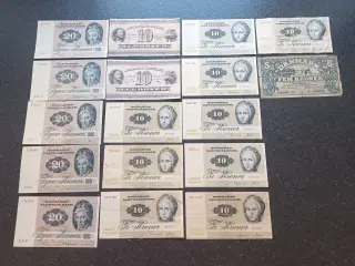 17 stk 5 + 10 + 20 kr sedler 1942 til 1988