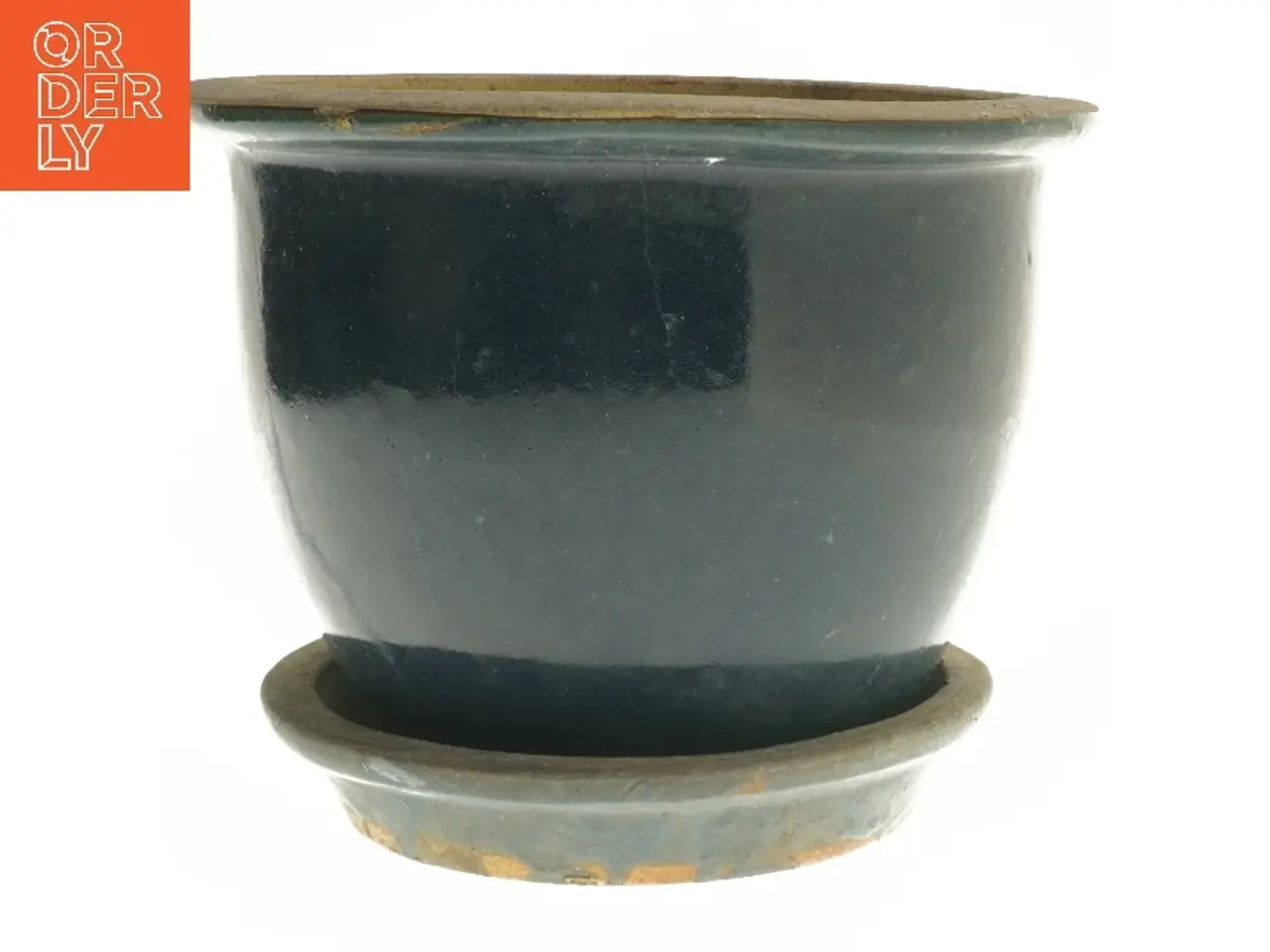 Billede 1 - Keramisk plantekrukke med underskål (str. 22x16 cm)