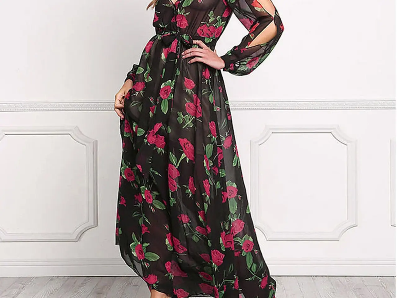 Billede 2 - Maxi kjole.m.Rosen printet.str: Med-Large-XL