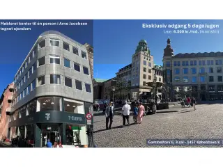 Møbleret kontor til én person i Arne Jacobsen-tegnet ejendom på Gammeltorv
