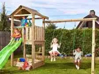 Legetårn Jungle Gym Cottage 2.1 m/2-Swing Modul 220 og 100 kg sand