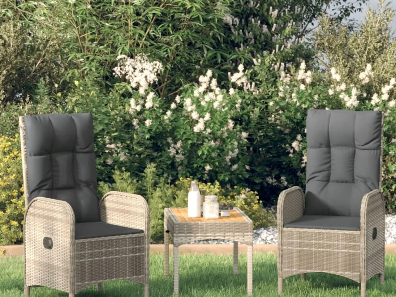 Billede 1 - Loungesæt til haven 3 dele med hynder polyrattan grå