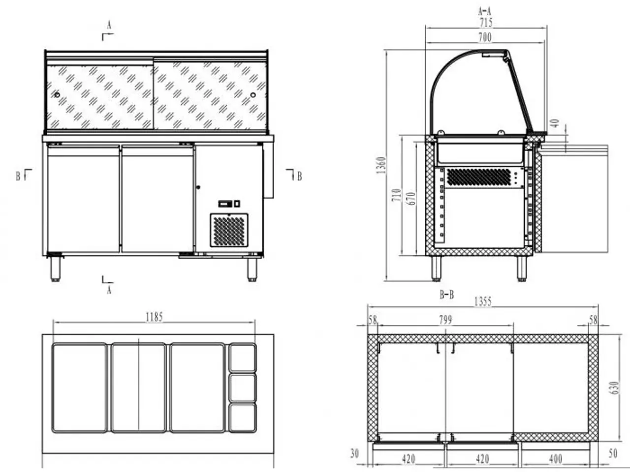 Billede 3 - Saladette med 2 døre – B1360 x D700 x H1365 mm