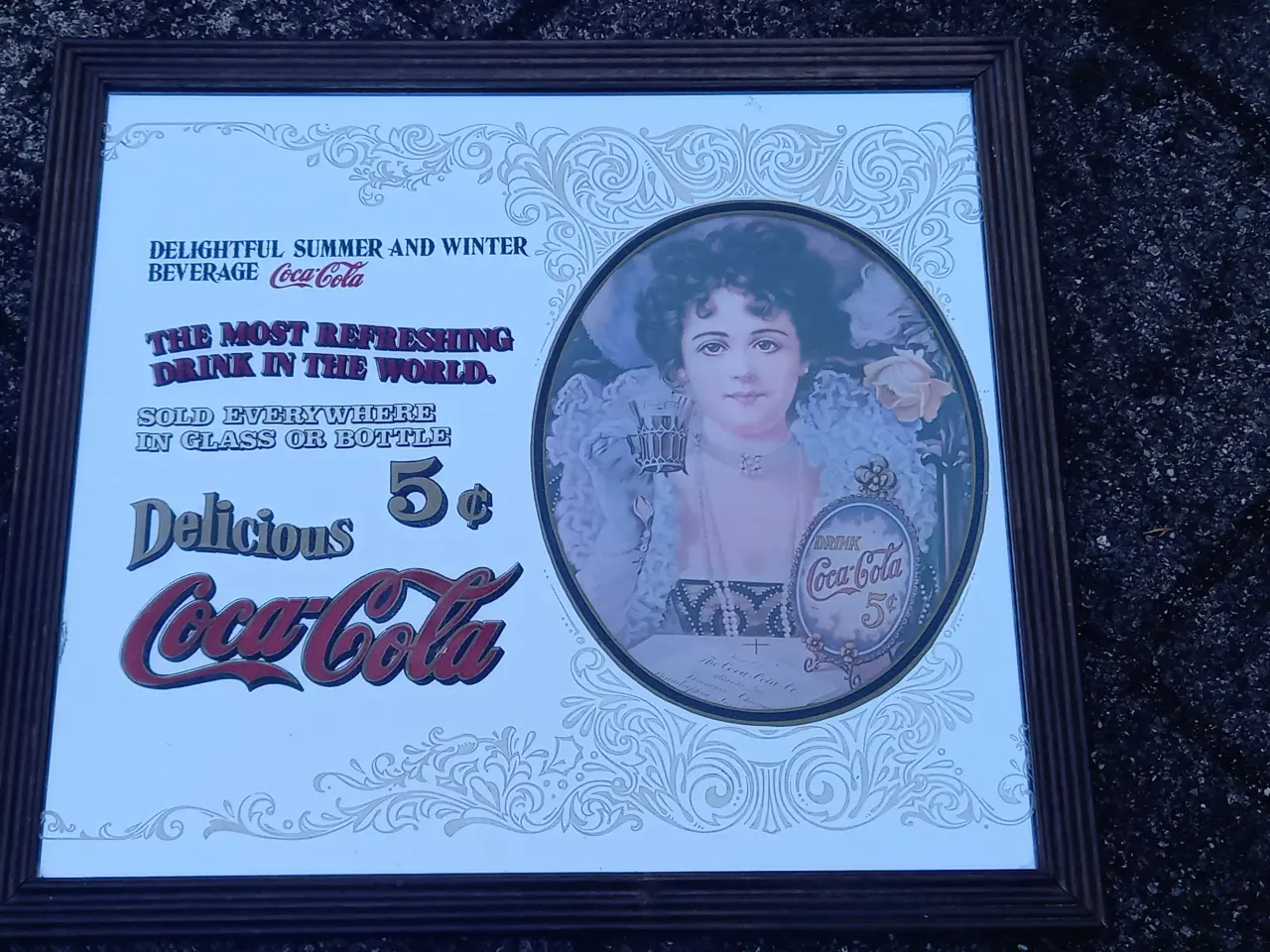 Billede 2 - COCA-COLA spejl i gammel træramme
