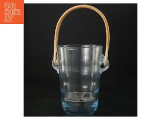 Holmegård Isterningespand med tang og hank i rattan (str. H 15,5 cm)