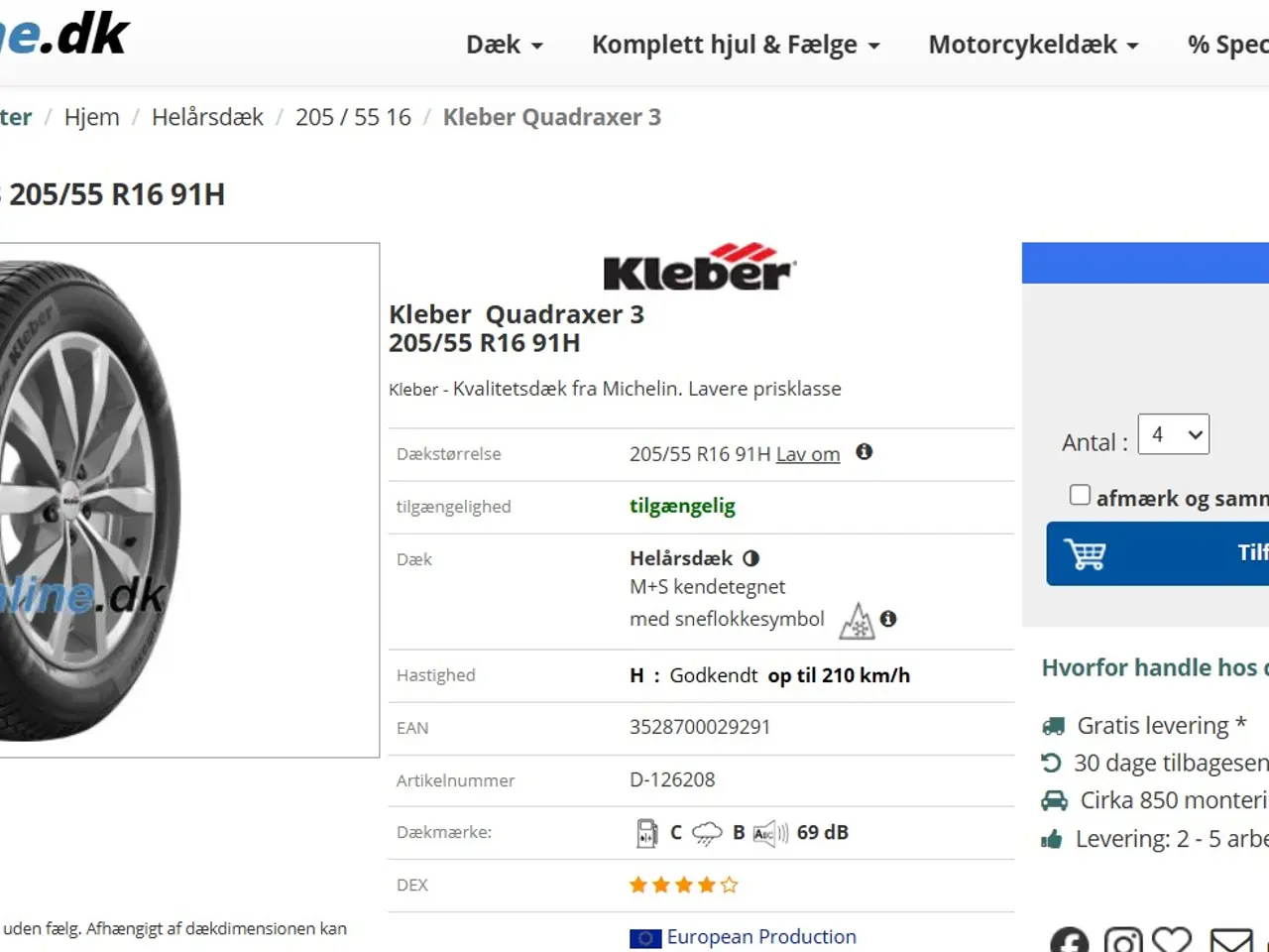Billede 1 - Kleber 205/55-16 helårsdæk