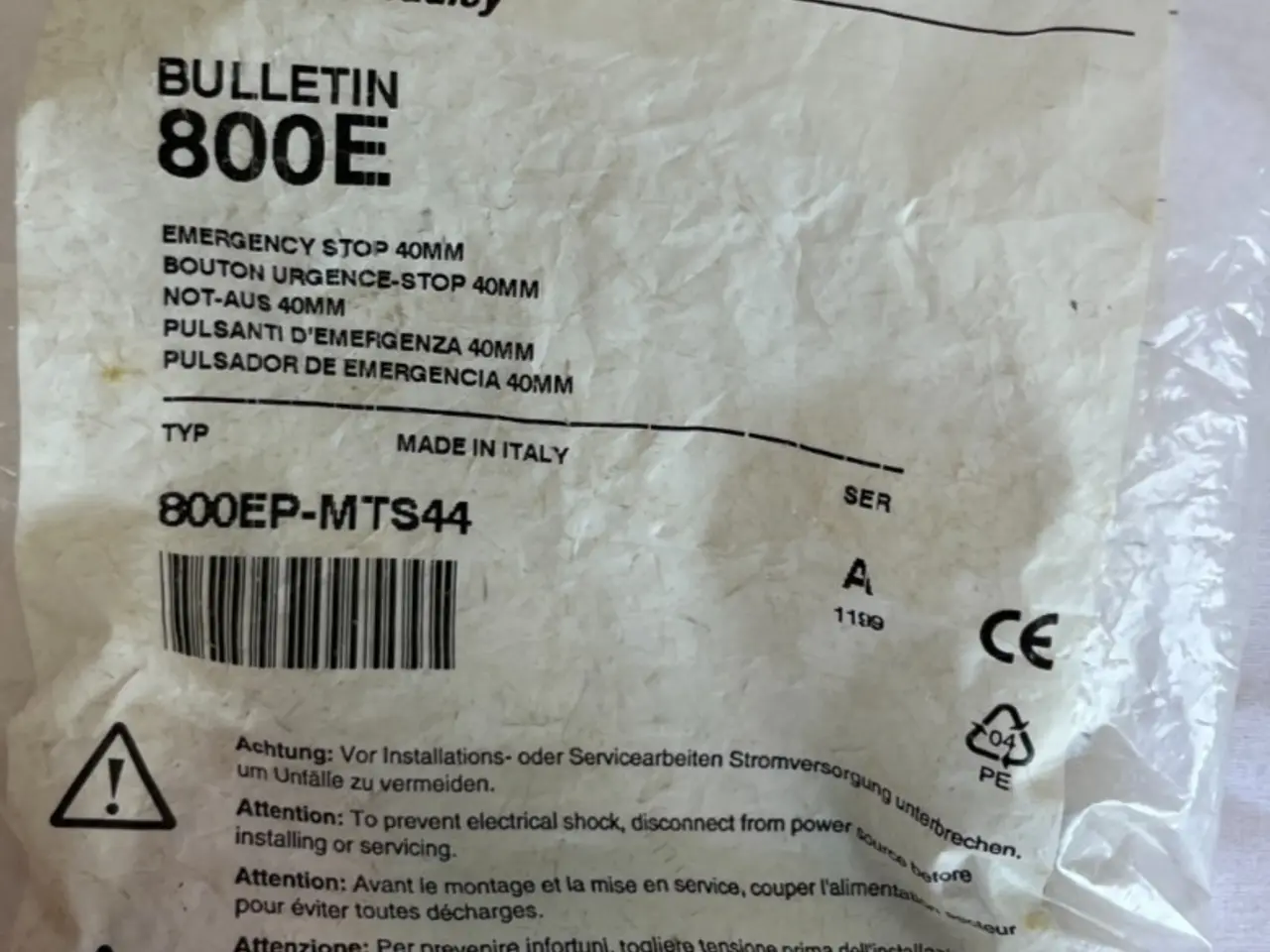 Billede 1 - Allen-Bradley 800EP-MTS44 Bulletin 800E 40mm Stop