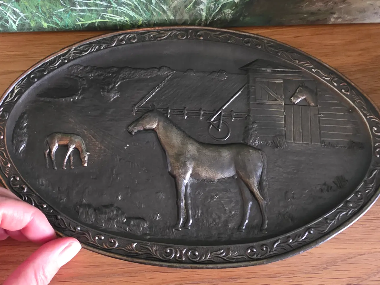 Billede 1 - Flot antikt/vintage metalrelief med hestemotiv – S
