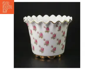 Porcelænskrukke med rosemønster (str. H. 12 cm. ø. 15 cm)