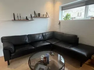 Læder hjørnesofa med chaiselong